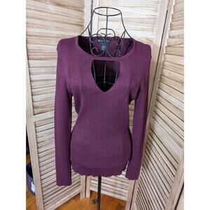 $59 INC Purple Womens Shimmer Cut Out Scoop Neck Sweater Top Size Large